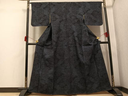 平和屋着物●本場結城紬　重要無形文化財　100亀甲　草花文　正絹　逸品　未使用　AABH8313ph