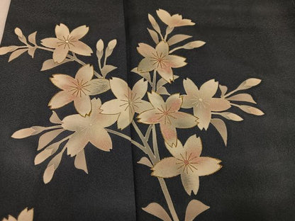 平和屋着物●訪問着　駒刺繍　枝桜文　暈し染め　金彩　正絹　逸品　AABH8317ph
