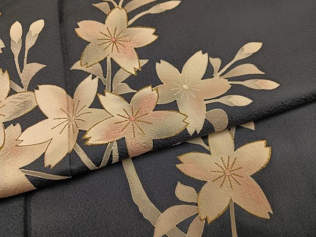 平和屋着物●訪問着　駒刺繍　枝桜文　暈し染め　金彩　正絹　逸品　AABH8317ph