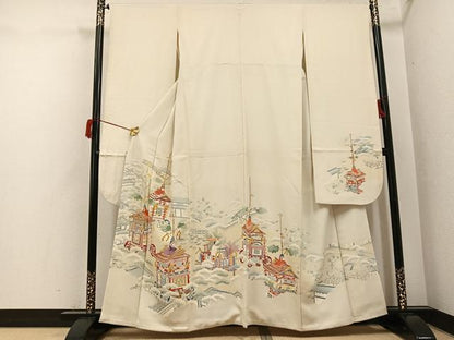 平和屋着物●豪華振袖　友禅　刺繍　山車　正絹　逸品　AABH8318ph