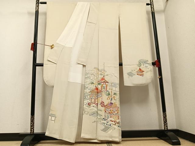 平和屋着物●豪華振袖　友禅　刺繍　山車　正絹　逸品　AABH8318ph