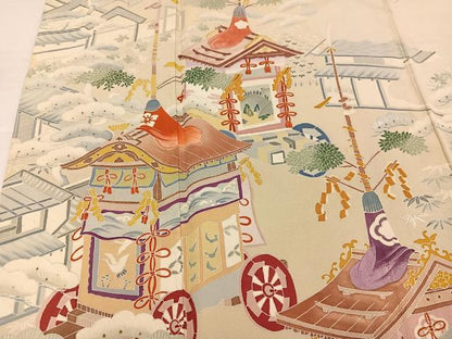 平和屋着物●豪華振袖　友禅　刺繍　山車　正絹　逸品　AABH8318ph