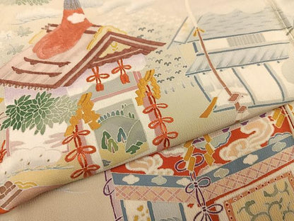 平和屋着物●豪華振袖　友禅　刺繍　山車　正絹　逸品　AABH8318ph