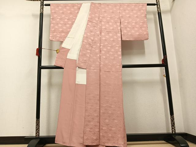 平和屋着物●上質な色無地　雲重ね地紋　正絹　逸品　AABH8319ph
