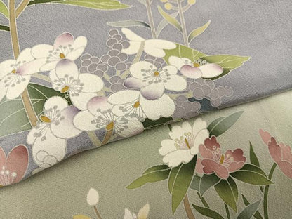 平和屋着物●訪問着　友禅　草花文　暈し染め　正絹　逸品　AABH8321ph