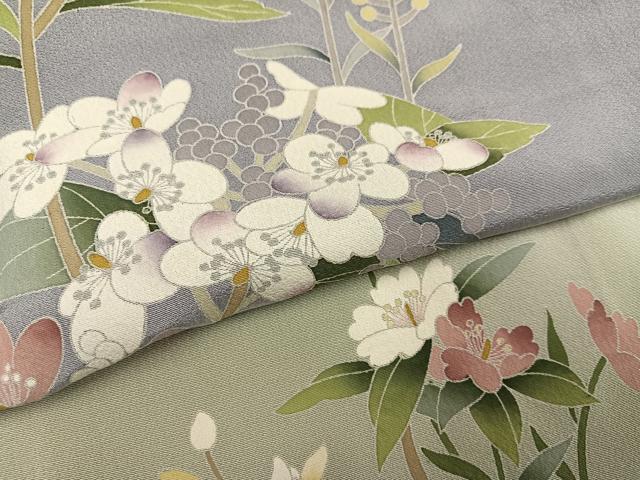 平和屋着物●訪問着　友禅　草花文　暈し染め　正絹　逸品　AABH8321ph
