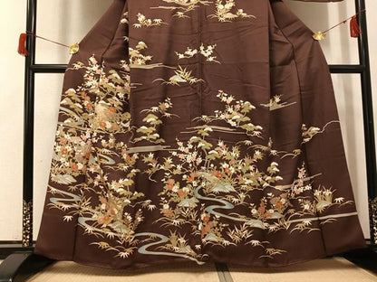 平和屋着物●訪問着　松竹梅　流水草花文　金彩　三越扱い　正絹　逸品　AABH8322ph