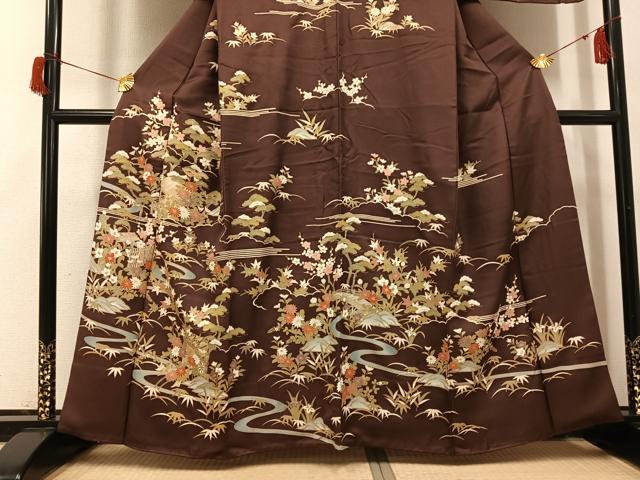 平和屋着物●訪問着　松竹梅　流水草花文　金彩　三越扱い　正絹　逸品　AABH8322ph