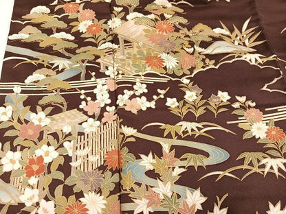 平和屋着物●訪問着　松竹梅　流水草花文　金彩　三越扱い　正絹　逸品　AABH8322ph