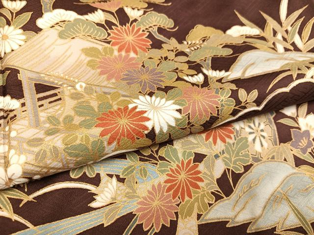平和屋着物●訪問着　松竹梅　流水草花文　金彩　三越扱い　正絹　逸品　AABH8322ph