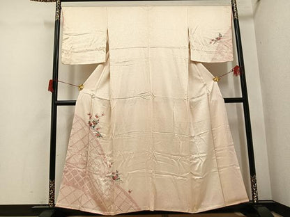 平和屋着物●訪問着　友禅　枝花籬文　正絹　逸品　AABH8327ph