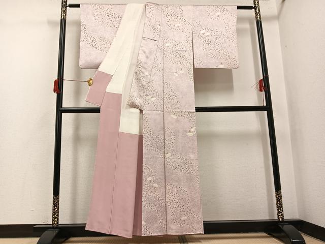 平和屋着物●上質な小紋　絞り　舞扇文　正絹　逸品　AABH8328ph