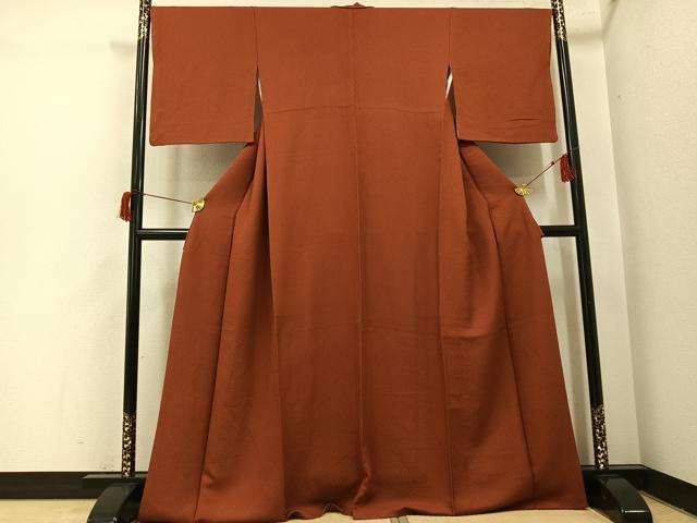 平和屋着物●上質な色無地　雀茶色　正絹　逸品　AABH8333ph
