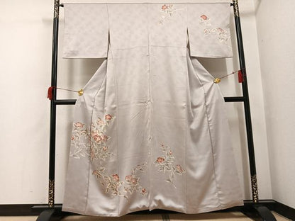 平和屋着物●訪問着　刺繍　草花文　正絹　逸品　AABH8335ph