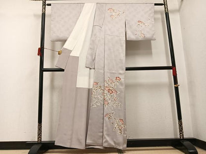 平和屋着物●訪問着　刺繍　草花文　正絹　逸品　AABH8335ph