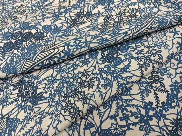平和屋着物●上質な小紋　本藍　型染め　草花文　三越扱い　正絹　逸品　AABH8341ph