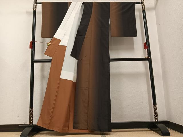 平和屋着物●上質な紬　霞文　正絹　逸品　AABH8346ph