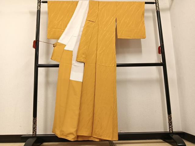 平和屋着物○上質な色無地 流水地紋 黄朽葉色 正絹 逸品 AABH8347ph