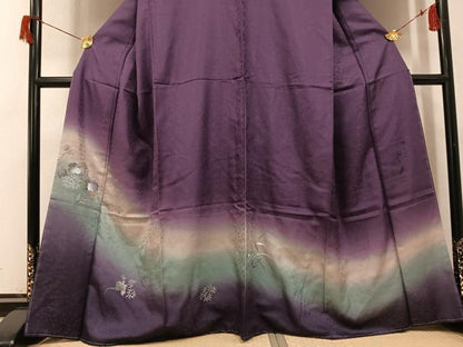 平和屋着物●訪問着　手描き　笹草文　暈し染め　金銀彩　正絹　逸品　未使用　AABH8349ph