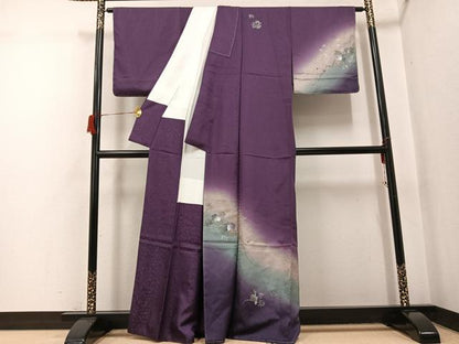 平和屋着物●訪問着　手描き　笹草文　暈し染め　金銀彩　正絹　逸品　未使用　AABH8349ph