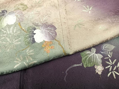 平和屋着物●訪問着　手描き　笹草文　暈し染め　金銀彩　正絹　逸品　未使用　AABH8349ph