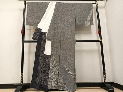 平和屋着物●二代目 川村久太郎　訪問着　草花文　たたき染め　黒地　正絹　逸品　未使用　AABH8350ph