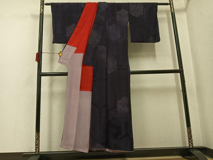 平和屋着物●アンティーク　大正ロマン　小紋　流水亀甲地紋　正絹　逸品　AABH8353ph
