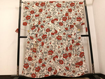 平和屋着物●上質な小紋　花唐草文　正絹　逸品　AABH8354ph