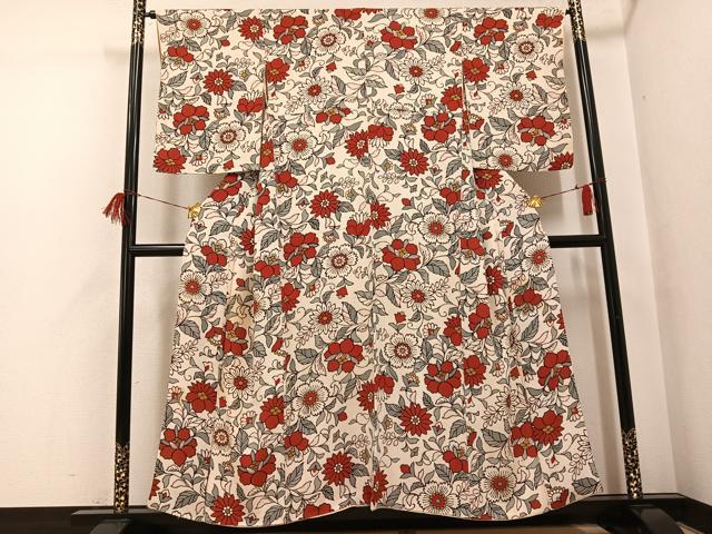 平和屋着物●上質な小紋　花唐草文　正絹　逸品　AABH8354ph