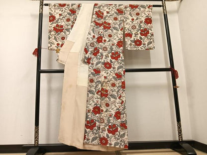 平和屋着物●上質な小紋　花唐草文　正絹　逸品　AABH8354ph