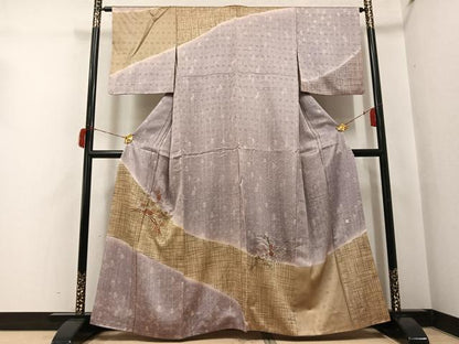 平和屋着物●訪問着　作家物　刺繍　草花文　暈し染め　金彩　正絹　逸品　AABH8366ph