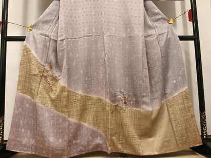 平和屋着物●訪問着　作家物　刺繍　草花文　暈し染め　金彩　正絹　逸品　AABH8366ph