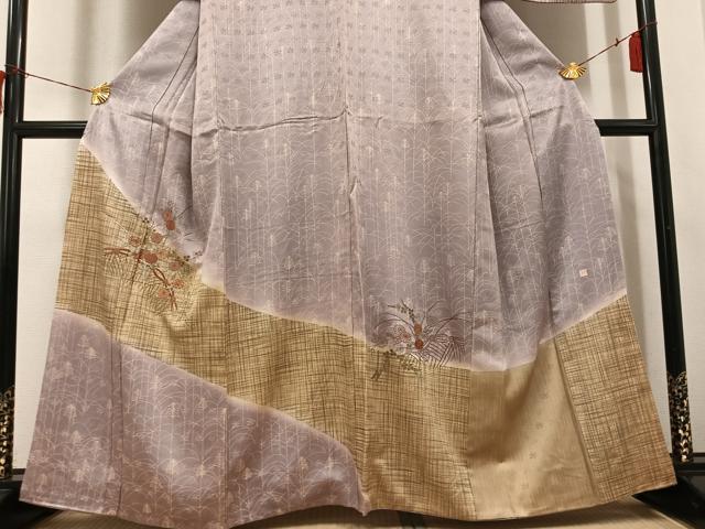 平和屋着物●訪問着　作家物　刺繍　草花文　暈し染め　金彩　正絹　逸品　AABH8366ph