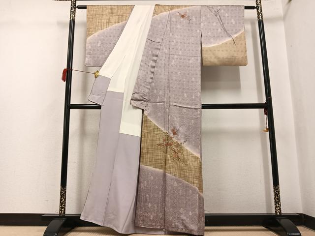 平和屋着物●訪問着　作家物　刺繍　草花文　暈し染め　金彩　正絹　逸品　AABH8366ph