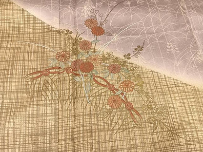 平和屋着物●訪問着　作家物　刺繍　草花文　暈し染め　金彩　正絹　逸品　AABH8366ph
