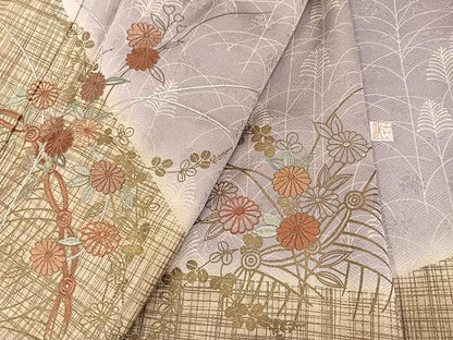 平和屋着物●訪問着　作家物　刺繍　草花文　暈し染め　金彩　正絹　逸品　AABH8366ph