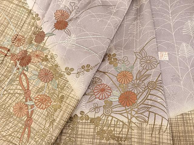 平和屋着物●訪問着　作家物　刺繍　草花文　暈し染め　金彩　正絹　逸品　AABH8366ph