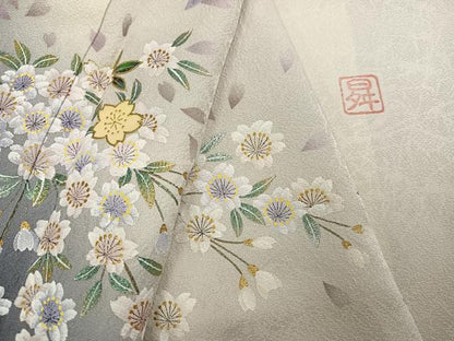 平和屋着物●訪問着　作家物　螺鈿　枝桜　暈し染め　金彩　正絹　逸品　AABH8367ph