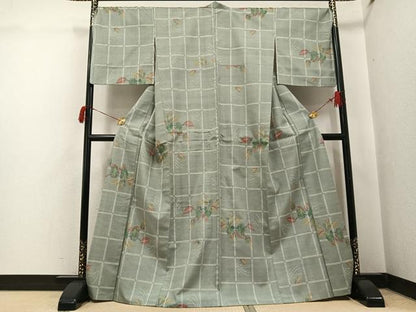 平和屋着物●上質な紬　草木文　正絹　逸品　AABH8376ph