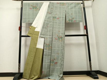 平和屋着物●上質な紬　草木文　正絹　逸品　AABH8376ph