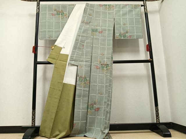 平和屋着物●上質な紬　草木文　正絹　逸品　AABH8376ph
