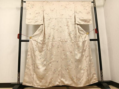平和屋着物●上質な小紋　草花文　金彩　正絹　逸品　未使用　AABH8378ph
