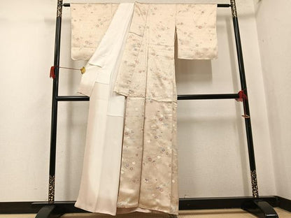 平和屋着物●上質な小紋　草花文　金彩　正絹　逸品　未使用　AABH8378ph