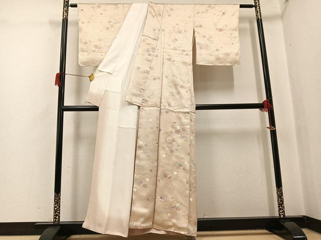 平和屋着物●上質な小紋　草花文　金彩　正絹　逸品　未使用　AABH8378ph