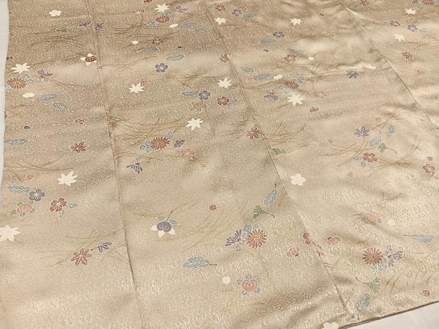 平和屋着物●上質な小紋　草花文　金彩　正絹　逸品　未使用　AABH8378ph
