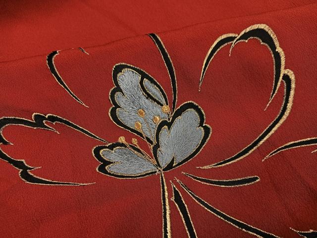 平和屋着物●小振袖　二尺袖　刺繍　舞花文　金糸　正絹　逸品　AABH8382ph