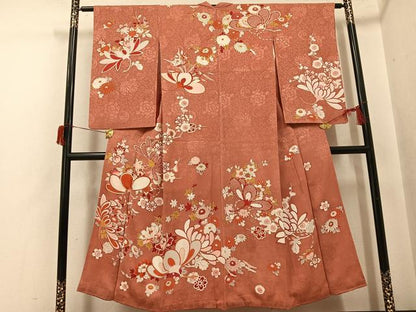 平和屋着物●アンティーク　大正ロマン　訪問着　枝花文　正絹　逸品　AABH8385ph