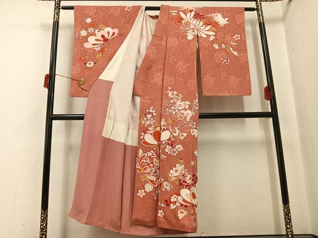 平和屋着物●アンティーク　大正ロマン　訪問着　枝花文　正絹　逸品　AABH8385ph