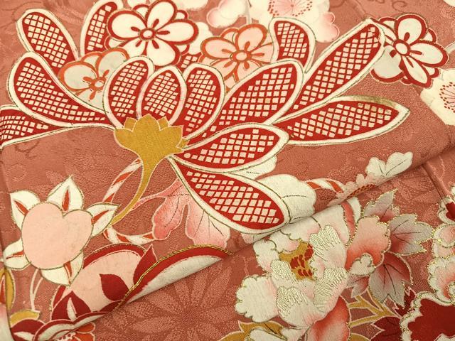 平和屋着物●アンティーク　大正ロマン　訪問着　枝花文　正絹　逸品　AABH8385ph
