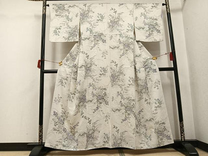平和屋着物●上質な小紋　お召地　手描き　草花文　正絹　逸品　AABH8394ph